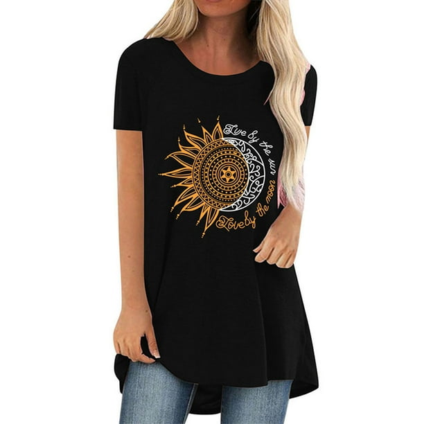 US Womens One Shoulder Printed Beach Long Tops Irregular Hem Shirt Tunic Blouse